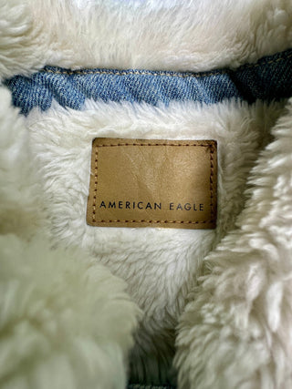 American Eagle Men's XS Blue Denim Sherpa Lined Truck Jacket
