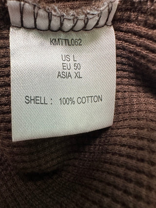 H2H Men’s Large Brown Waffle Knit Thermal Henley Shirt