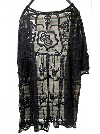 Lauren Conrad Black Floral Mesh Embroidered Kimono Cover Up