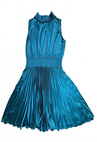 Nanette Lepore Teal Satin Pleated Midi Dress Size 10