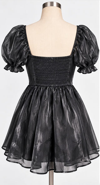 Thirty Thirty Black Puff Sleeve Skater Mini Dress S