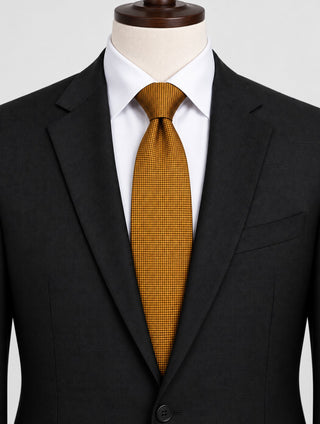 Vintage Gold Silk Necktie Micro Grid Pattern Classic Dress Tie 60”+