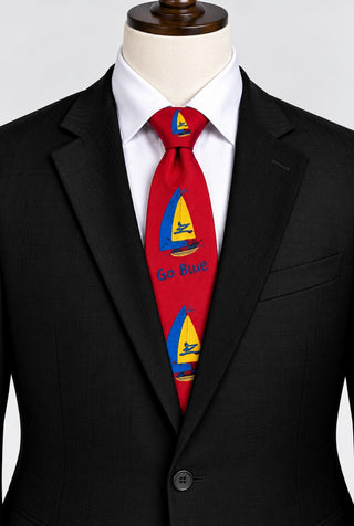 Vintage Red 'Go Blue' Sailboat Patterned Tie