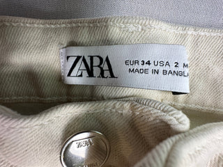 Zara Cream Raw Hem Straight Leg Jeans Women US 2 EUR 34