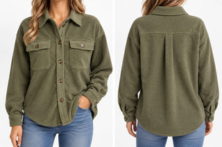 Time and Tru Women's M Olive Green Fleece Shacket