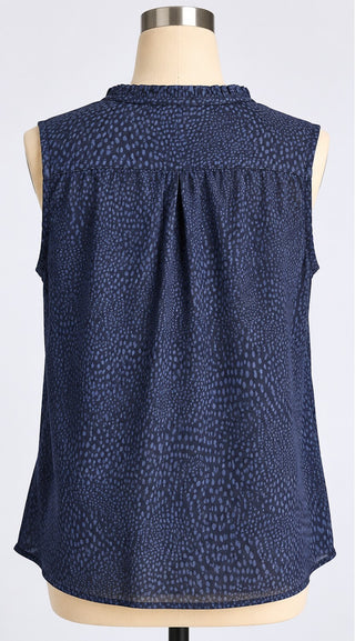 41 Hawthorn Womens L Navy Blue Dot Print Ruffle Blouse