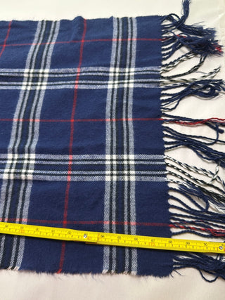 Liberty Classic Navy Blue Plaid Scarf with Fringed Ends
