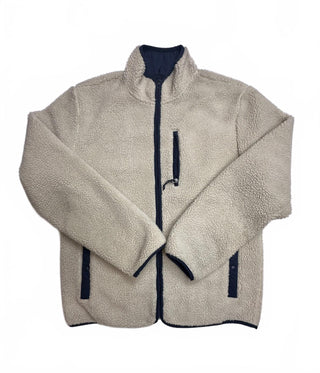 Men's Cream Sherpa Fleece Full Zip Jacket Navy Trim Pockets