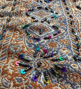 Bohemian Oversized Burnt Orange & Cream Shawl with Beaded