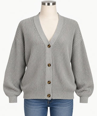 Light Gray Cotton Viscose Nylon Blend Button-Up Cardigan