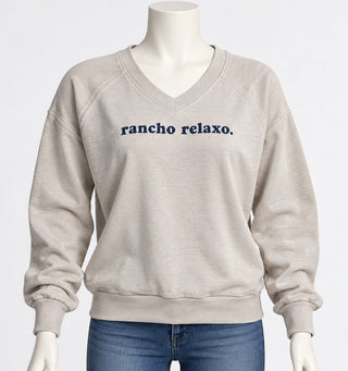 Light Gray V-Neck Sweatshirt with 'rancho relaxo' NO SIZE