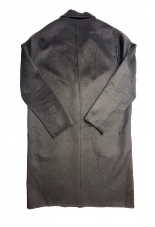 Classic Black Wool Long Coat with Two-Button Closure Tailor