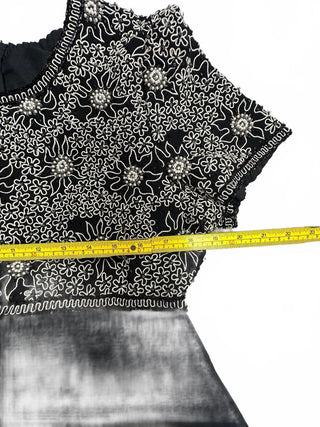 Laurence Kazar Black Beaded Floral Cocktail Dress