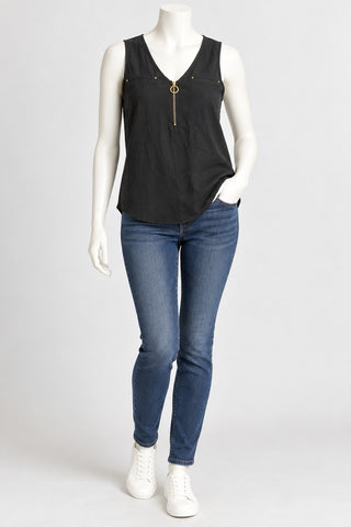 Tempted Los Angeles Women's Black Sleeveless Top Front Zip M
