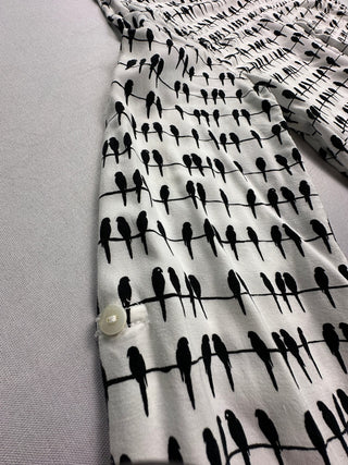 Jane + Delancey Bird Print Button Down Shirt Womens L Rayon