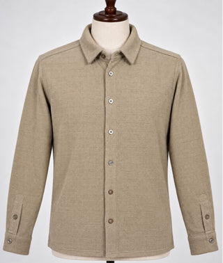 Nova Men Beige Textured Polyester Button-Up Shirt Size L