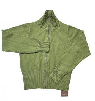 Yesfashion Green Full Zip Mock Neck Cardigan Sweater M NWT