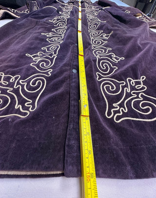 Vintage Purple Velvet Embroidered Full Length Coat Robe