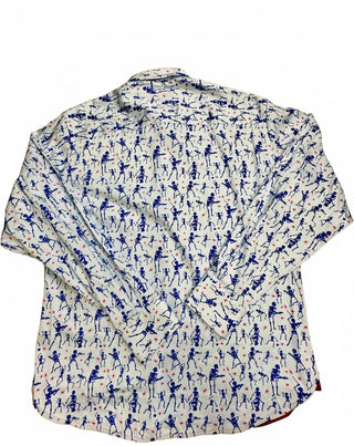 Misura Men's XL Skeleton Musician Button-Up Shirt Blue Red