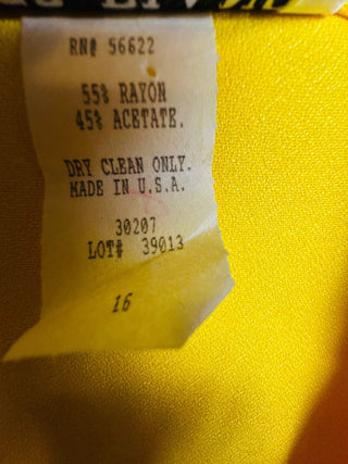 COCO BIANCO Vintage Yellow Rayon Acetate Button Front Dress,