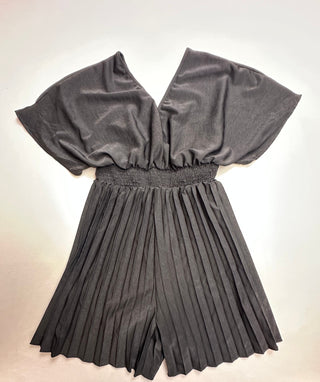 SHEIN Black Pleated V-Neck Romper Flut Wide Sleeves L