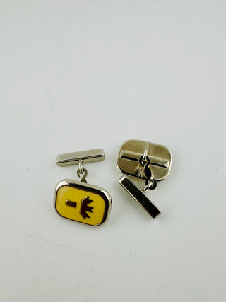 Vintage Yellow Enamel Crown Design Cufflinks with Silver T-T