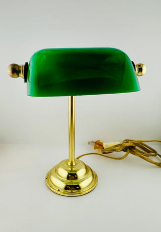 Vintage Green Glass Banker Desk Lamp Brass Tone WORKS GREAT!