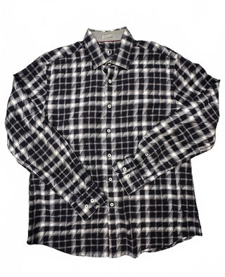 Bugatchi Uomo Men's Large Black and White Plaid Shaped Fit
