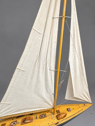 Large Vintage Handmade Wooden Model Sailboat Yacht 45" Long 61" Tall w/ Stand
