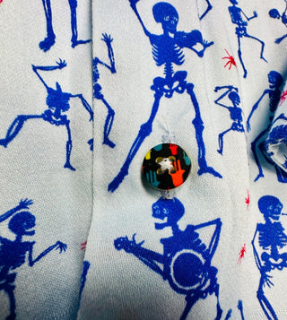 Misura Men's XL Skeleton Musician Button-Up Shirt Blue Red