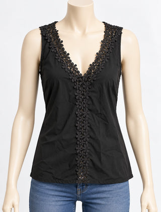 SHEIN Black Floral Lace V-Neck Sleeveless Blouse L