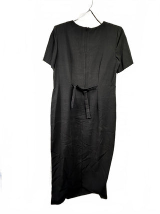 Vintage Black Button Front Midi Dress with Waist Buckle