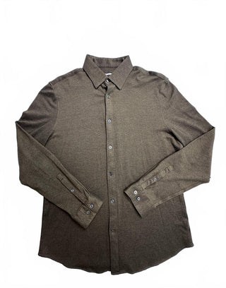 Express Men's M Brown Textured Long Sleeve Button Up Shirt