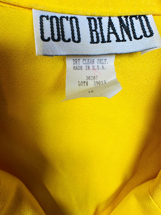 COCO BIANCO Vintage Yellow Rayon Acetate Button Front Dress,
