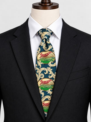 Tabasco Hot Sauce Silk Tie Vintage Novelty Black Gold Mens