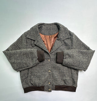 Brown Plaid Cropped Bomber Jacket Women’s L Button Front