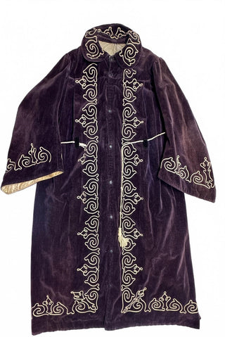 Vintage Purple Velvet Embroidered Full Length Coat Robe
