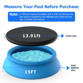 Tufmunb 15ft Round Pool Cover Inflatable Easy Set Oxford Fabric Elastic Black