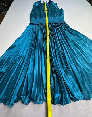 Nanette Lepore Teal Satin Pleated Midi Dress Size 10