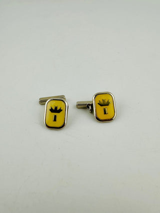 Vintage Yellow Enamel Crown Design Cufflinks with Silver T-T