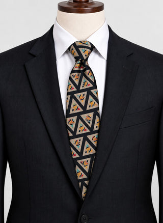 Guy Laroche Silk Necktie Geometric Triangle Pattern Black Made in Canada