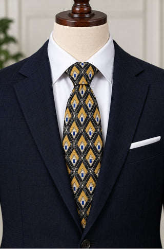 Robert Talbott Men's Geometric Pattern Silk Tie in Black and Gold