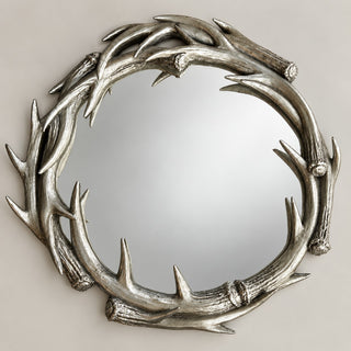 Large Silver Antler Wall Mirror 30" Rustic Lodge Cabin Western Hunting Decor