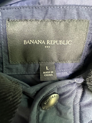 Banana Republic Long Quilted Herringbone Navy Jacket Large
