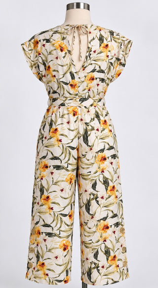 Kensie Jeans Womens XL Linen Blend Floral Wide Leg Jumpsuit