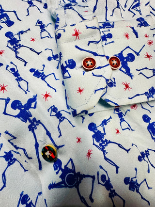 Misura Men's XL Skeleton Musician Button-Up Shirt Blue Red