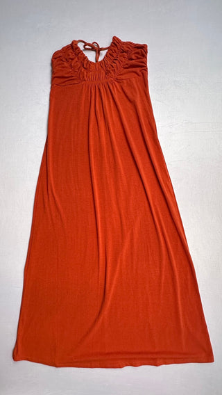 Sam & Max Womens L Rust Orange Ruched Halter Maxi Dress