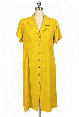 COCO BIANCO Vintage Yellow Rayon Acetate Button Front Dress,