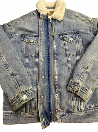 American Eagle Men's XS Blue Denim Sherpa Lined Truck Jacket