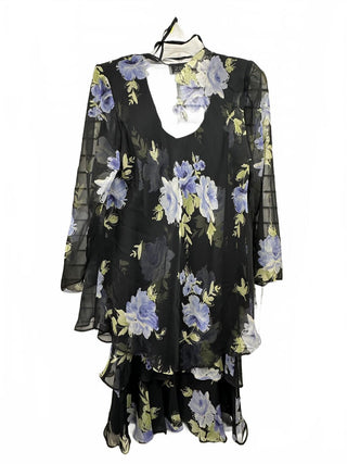 J.B.S. Ltd. Women's Black Floral Sheer Layered Midi Dress